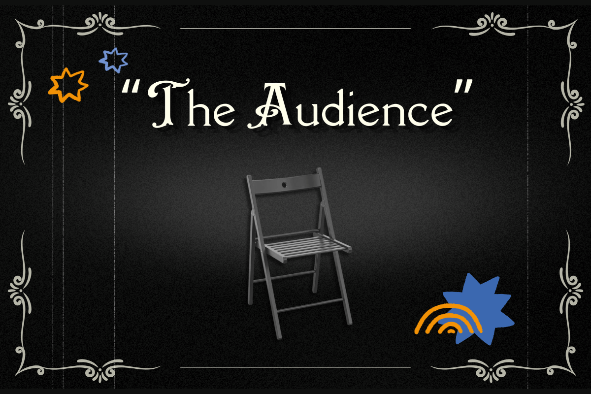 http://An%20old-style%20black%20and%20white%20silent%20film%20screen%20with%20the%20title%20The%20Audience%20in%20decorative%20text%20above%20a%20picture%20of%20a%20foldable%20chair.